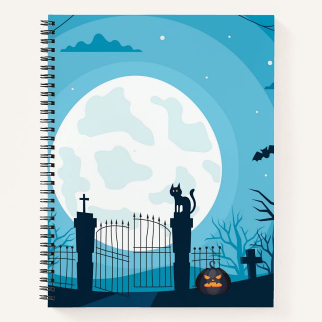 Cute Black Cat Halloween Themed Notebook (Front)