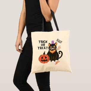 Cute Black Cat Halloween Trick or Treat Tote Bag