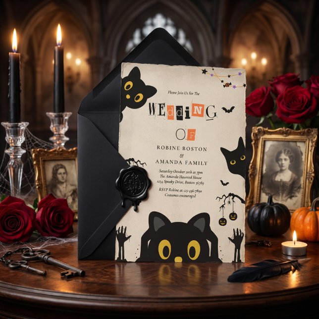 Cute Black Cat Halloween Wedding Invitation (Creator Uploaded)