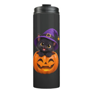Cute Black Cat Halloween Witch Pumpkin Sticker She Thermal Tumbler