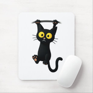 Cute Black Cat Hanging Cartoon – Funny Kawaii Cat Mouse Pad