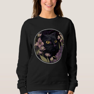 Cute Black Cat Hiding in Spring Flowers Aesthetic  Sweatshirt