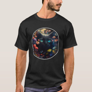 Cute Black Cat Hiding in Spring Flowers Aesthetic T-Shirt