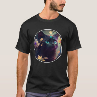 Cute Black Cat Hiding in Spring Flowers Aesthetic  T-Shirt
