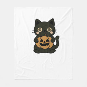 Cute Black Cat Holding Jack O Lantern Pumpkin � Ka Fleece Blanket