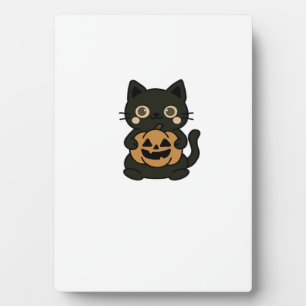 Cute Black Cat Holding Jack O Lantern Pumpkin � Ka Plaque