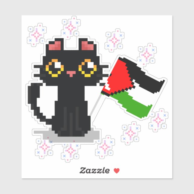 cute black cat holds Palestine flag (Sheet)