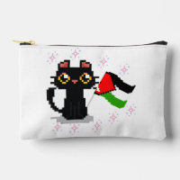 cute black cat holds Palestine flag