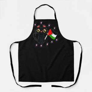 cute black cat holds Palestine flag Apron