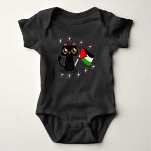 cute black cat holds Palestine flag  Baby Bodysuit