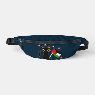 cute black cat holds Palestine flag Bum Bags