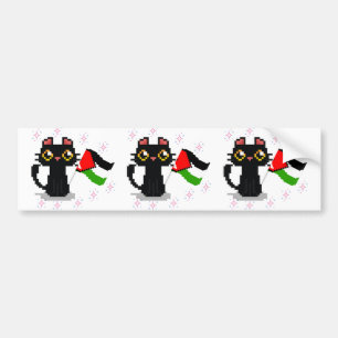 cute black cat holds Palestine flag Bumper Sticker