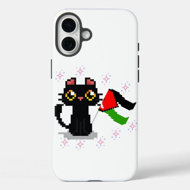 cute black cat holds Palestine flag Case-Mate iPhone Case (Back)