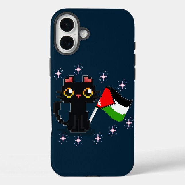 cute black cat holds Palestine flag Case-Mate iPhone Case (Back)
