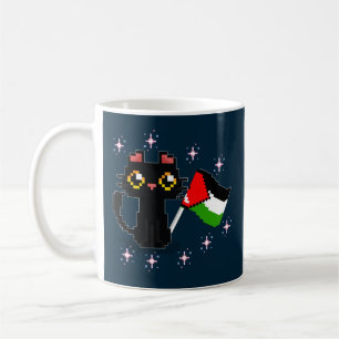cute black cat holds Palestine flag Coffee Mug