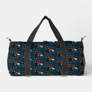 cute black cat holds Palestine flag Duffle Bag