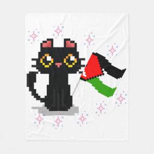 cute black cat holds Palestine flag Fleece Blanket