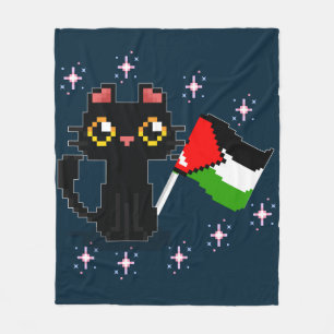 cute black cat holds Palestine flag Fleece Blanket