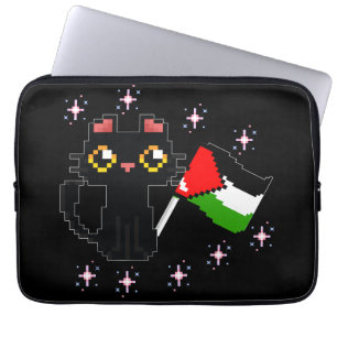 cute black cat holds Palestine flag Laptop Sleeve