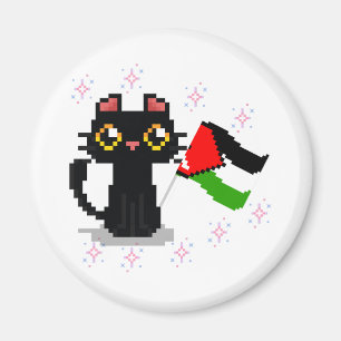 cute black cat holds Palestine flag Magnet