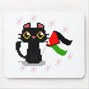 cute black cat holds Palestine flag Mouse Pad