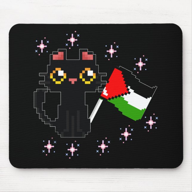 cute black cat holds Palestine flag Mouse Pad (Front)