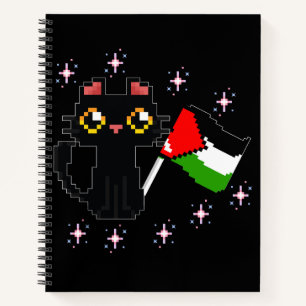 cute black cat holds Palestine flag Notebook