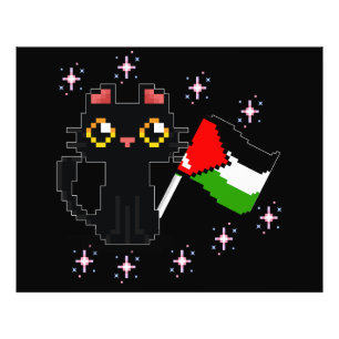 cute black cat holds Palestine flag Photo Print