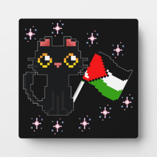 cute black cat holds Palestine flag Plaque