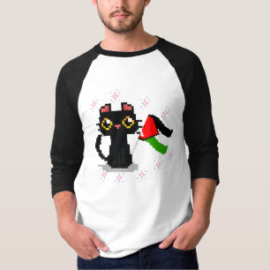 cute black cat holds Palestine flag T-Shirt