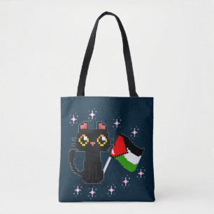 cute black cat holds Palestine flag Tote Bag
