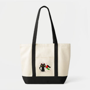 cute black cat holds Palestine flag Tote Bag