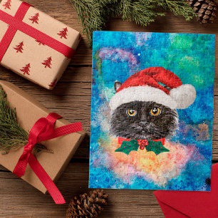 Cute Black Cat Holiday Christmas Presents Jigsaw Puzzle