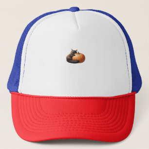 Cute Black Cat Hugging Pumpkin Premium T-Shirt Trucker Hat