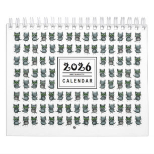 Cute black cat illustration 2026 calendar