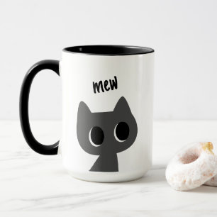 Cute Black Cat Illustration Mew Minimalist Mug