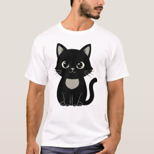 Cute Black Cat Illustration Minimal Cat Lover Desi T-Shirt