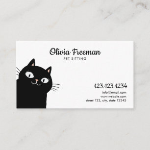 Cute Black Cat Illustration Pet Sitting Business Card