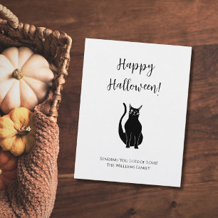 Cute Black Cat Illustration Simple Halloween Holiday Postcard