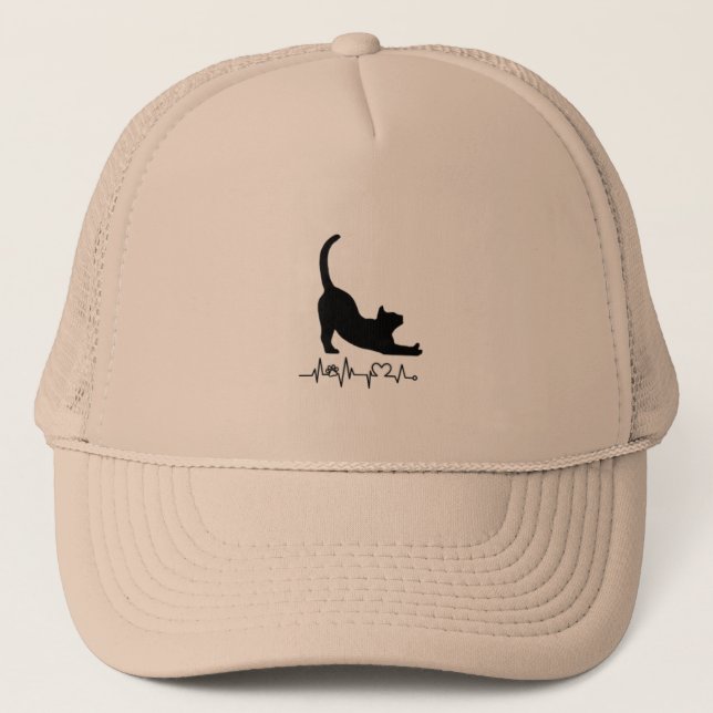 Cute Black Cat Illustration Trucker Hat (Front)