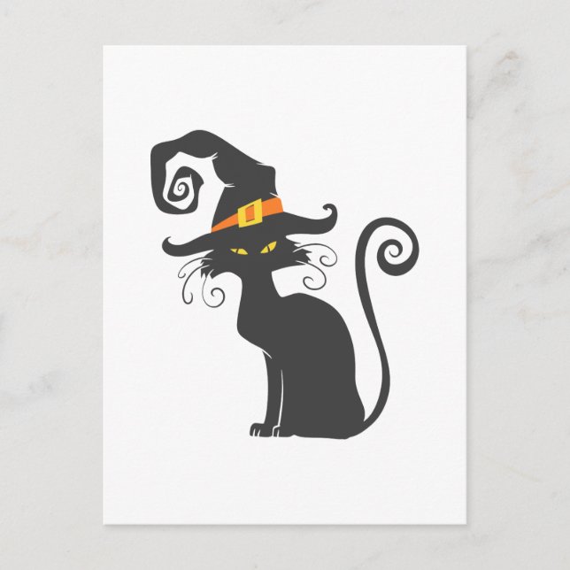 Cute black cat in a witch hat - Choose background Postcard (Front)