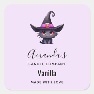 Cute Black Cat in a Witch's Hat Candle Business Square Sticker