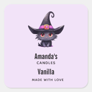 Cute Black Cat in a Witch's Hat Candle Business Square Sticker