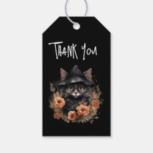 Cute Black Cat in a Witch's Hat Thank You Gift Tags