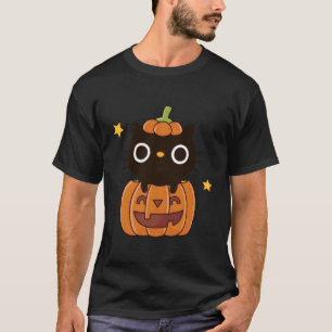 Cute Black Cat In Carved Pumpkin Halloween Men Wom T-Shirt