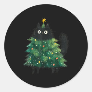 Cute Black Cat In Christmas Tree Cat Lover Holiday Classic Round Sticker