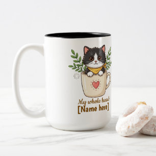 Cute Black Cat in Coffee Cup Personalised Mug