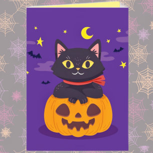 Cute Black Cat in Jack-o’-Lantern Halloween Card