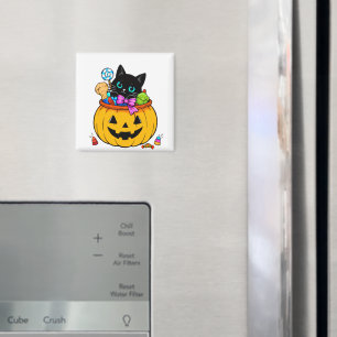 Cute Black Cat in Jack-O'-Lantern Pumpkin Hallowee Magnet