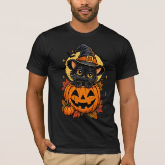 Cute Black Cat in Jack O Lantern Pumpkin Halloween T-Shirt